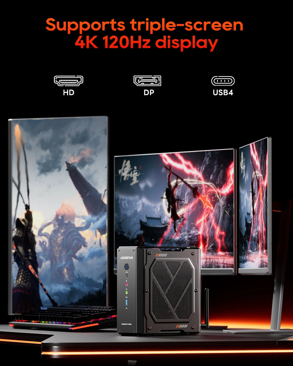 Aoostar Ryzen 9 7940HX RX 7600XT Gaming Mini PC, 64GB DDR5, 8TB PCIe 5.0, WiFi 7, BT 5.2, Dual USB4, 2.5G LAN Desktop Computer