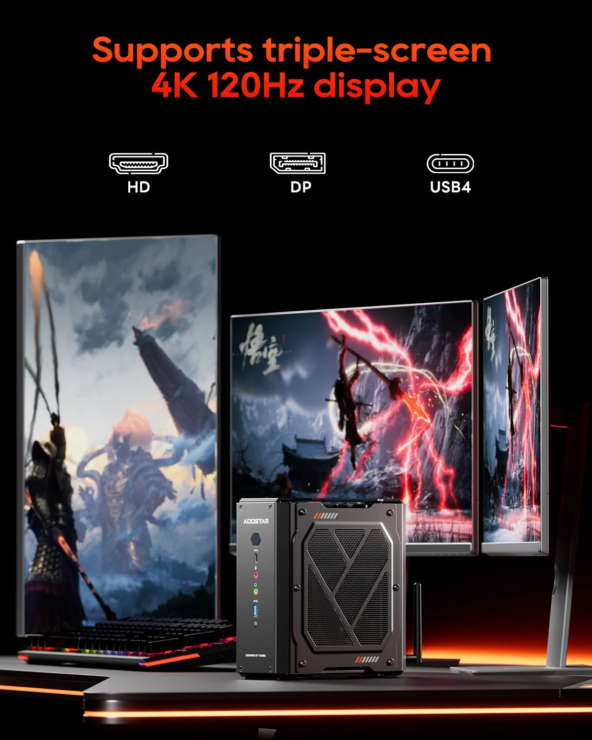 Aoostar Ryzen 9 7940HX RX 7600XT Gaming Mini PC, 64GB DDR5, 8TB PCIe 5.0, WiFi 7, BT 5.2, Dual USB4, 2.5G LAN Desktop Computer