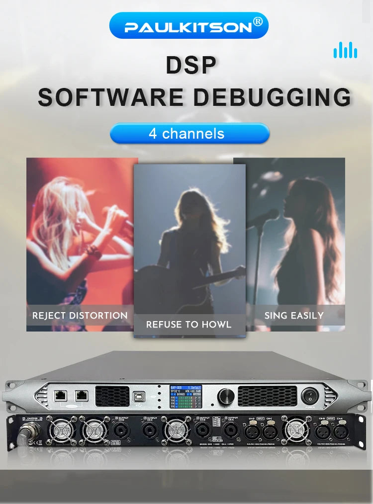 Paulkitson Professional 4channel Digital Power Amplifier Silicon Carbide Class D Power Amplifier Stable 2Ω 4x6800w For Speakers