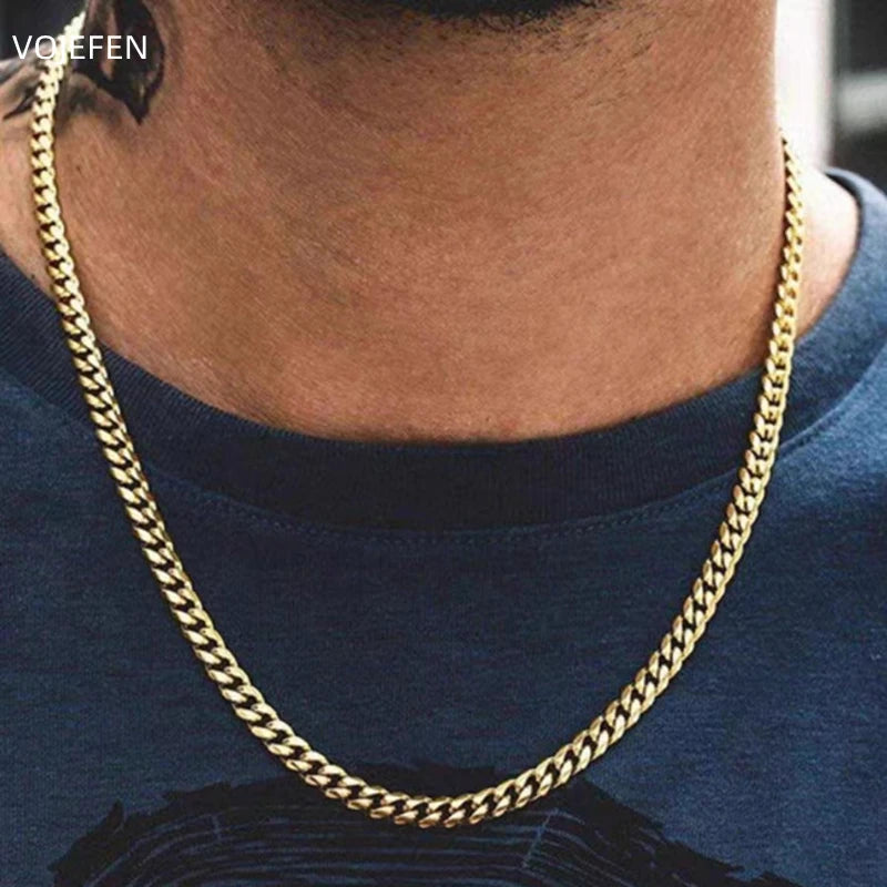 VOJEFEN Genuine 18K Gold Cuban Necklace Jewelry For Women/Men Fashion AU750 Pure Gold Chain Neck Choker Luxury Quality Jewel