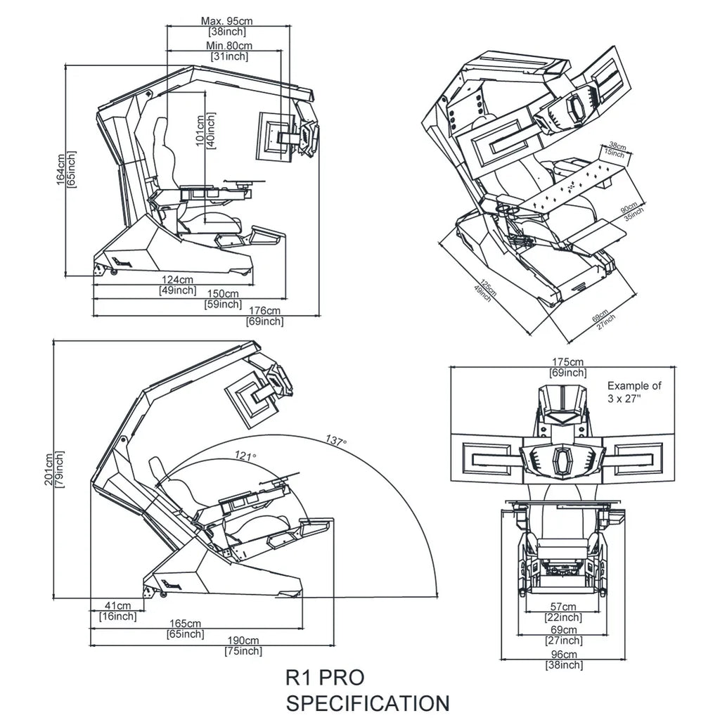 Imperator R1 Pro Recline zero Gravity Gaming Cockpit Massage Speaker Monitor Adjustable RGB Chair Workstation Computer Cockpit