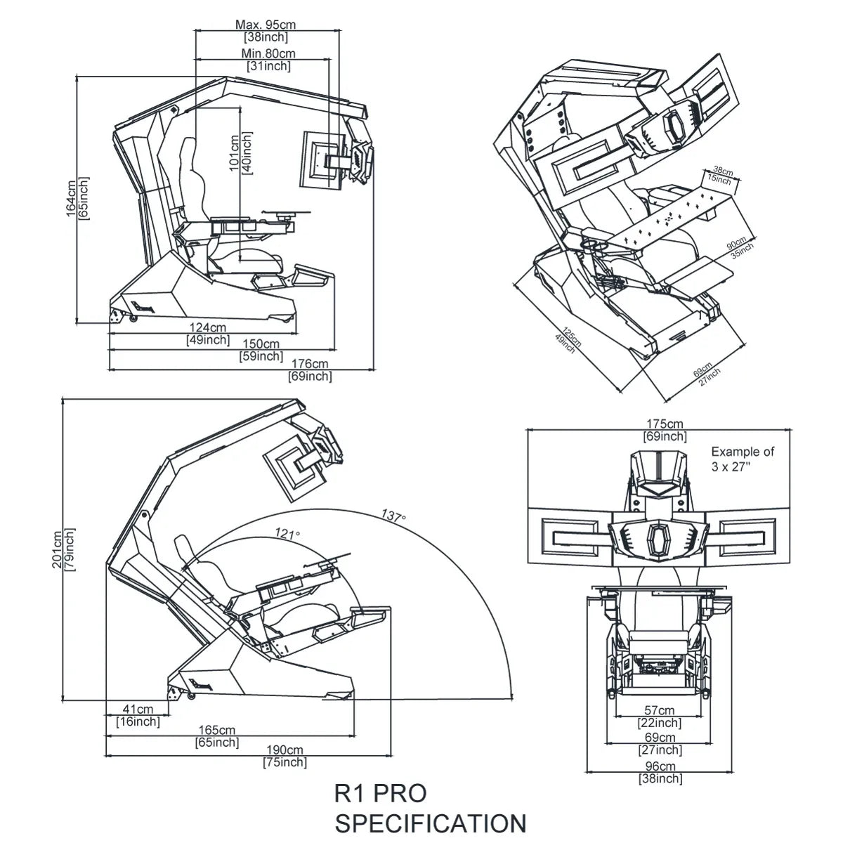 Imperator R1 Pro Recline zero Gravity Gaming Cockpit Massage Speaker Monitor Adjustable RGB Chair Workstation Computer Cockpit