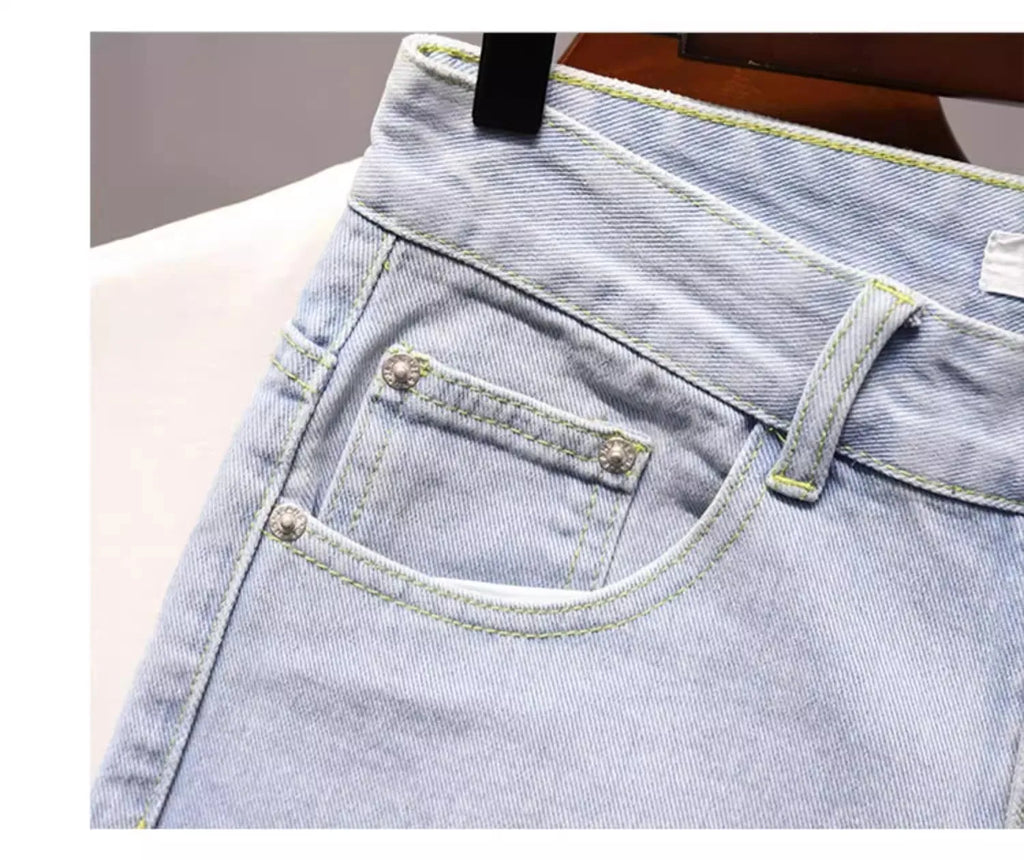Hip Hop Cartoon Streetwear Polar Big Boy Shorts Y2K Pants Graphic Embroidery Retro Blue Denim Gym Shorts Men Basketball Shorts