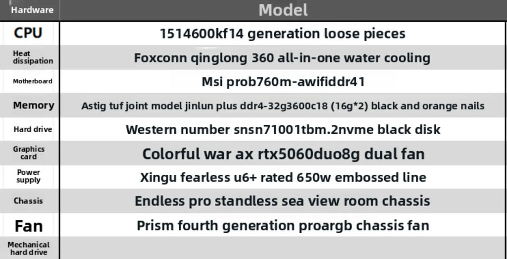 I5 14600KF + RTX5060 8G e-sports game without pillars sea view room game console