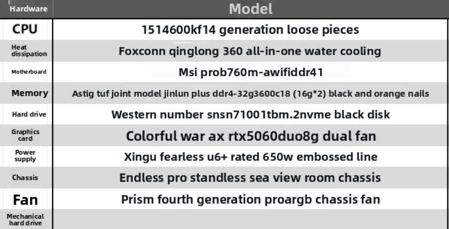 I5 14600KF + RTX5060 8G e-sports game without pillars sea view room game console