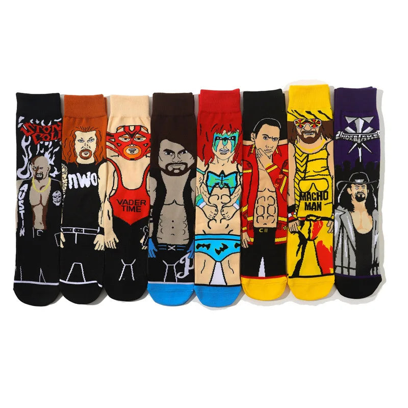 Personalized Cartoon Character Printing WWE Men's Socks Sports Competitive Wrestlers Sports Tube Socks High Quality Cotton Socks