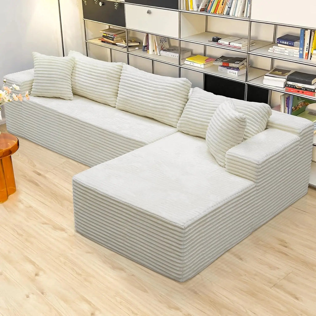 Sectional couches for Living Room Corduroy Couch, 104" Cloud Sectional Couch with L-Shape Chaise, Modern Modular, Customized