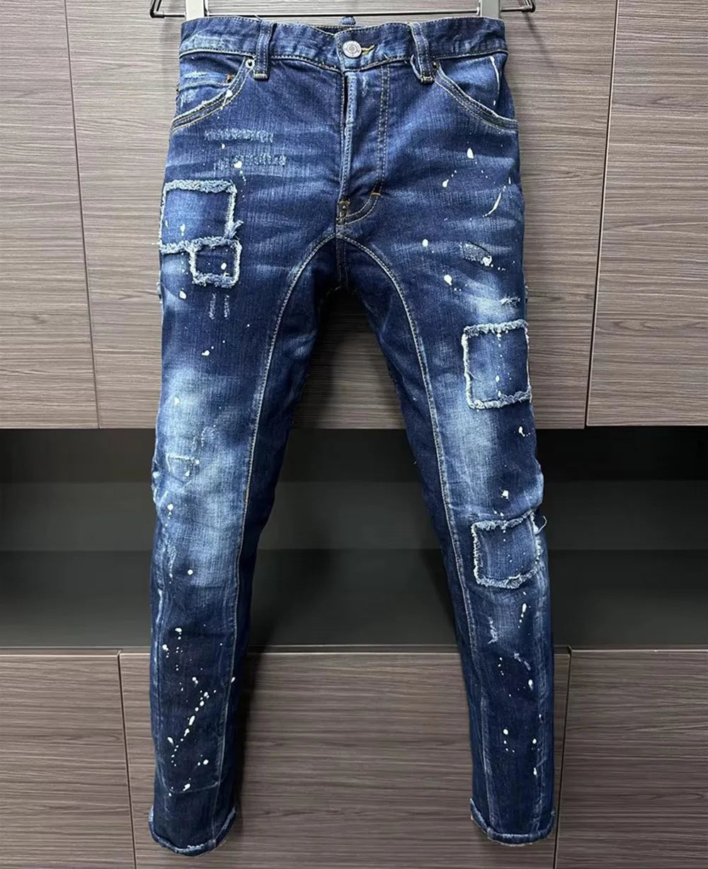 New Design Fashion BRAND D2 dsq Men Jeans Denim Pants Hole Slim Pencil Trousers Blue Skinny Biker DSQ2 JENAS For Men