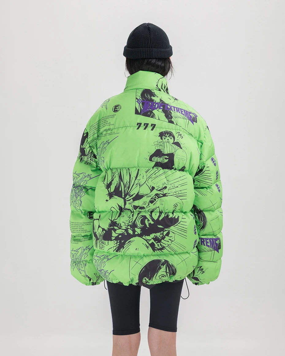 Streetwear Anime Printed Jacket Men Hip Hop Winter Parkas Coat Black Loose Puffer Padded Jackets  Y2K Oversized Bubble Coats Man