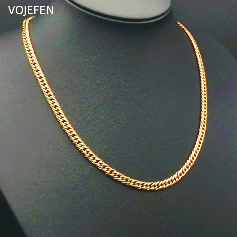 VOJEFEN AU750 Gold Cuban Necklace Jewelry Genuine For Women/Men Pure Gold 3MM Chain Neck Jewel 2026 Brand Luxury Quality Choker