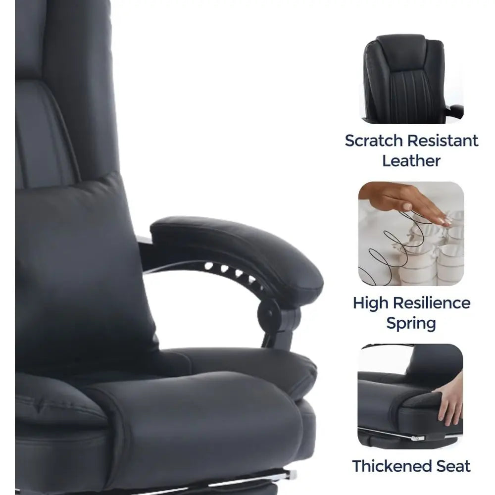 4-Point Kneading Heated Massage Office Chair with Footrest, UL & BIMA Certified, 500lbs Capacity, Suitable for Big & Tall, Leath