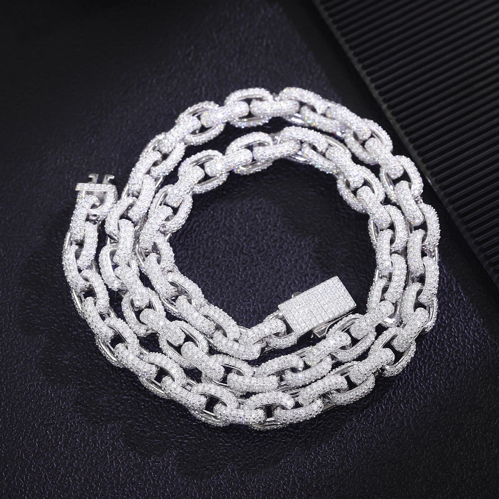 Provence Full Iced Cuban Chain DEF/VS lab diamonds set Silver Chains link Hip Hop Necklace for Men rapper Miami Street Custom