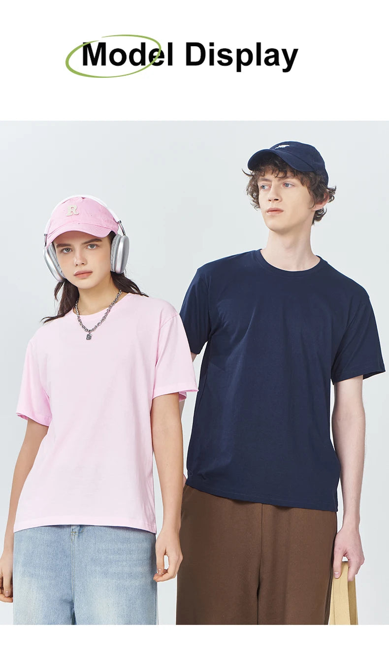 100% Cotton Solid Color T-Shirts Men Woman Short Sleeve Fashion Brand Trend Casual Soft Clothing Tees Breathable Summer Tops