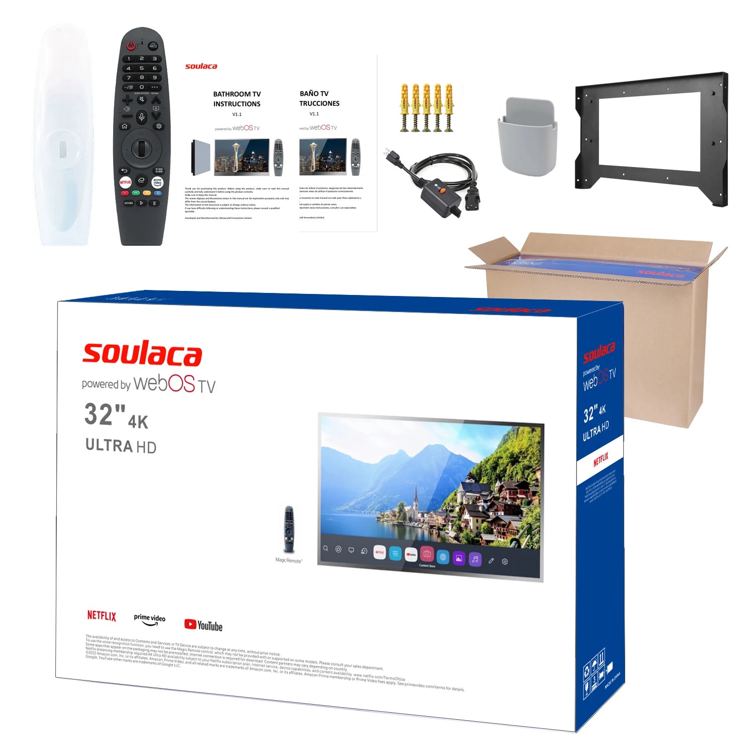 Soulaca 43 inches webOS Mirror Smart 4K TV WiFi for Bathroom Waterproof LED Television Built-in Alexa Bluetooth Hotel