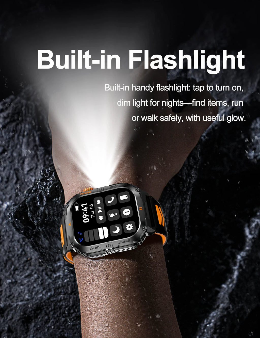 New 1000mAh military outdoor smartwatch for men, LED flashlight, IP68 waterproof, GPS sports, 2.01-inch Bluetooth call smartwatc