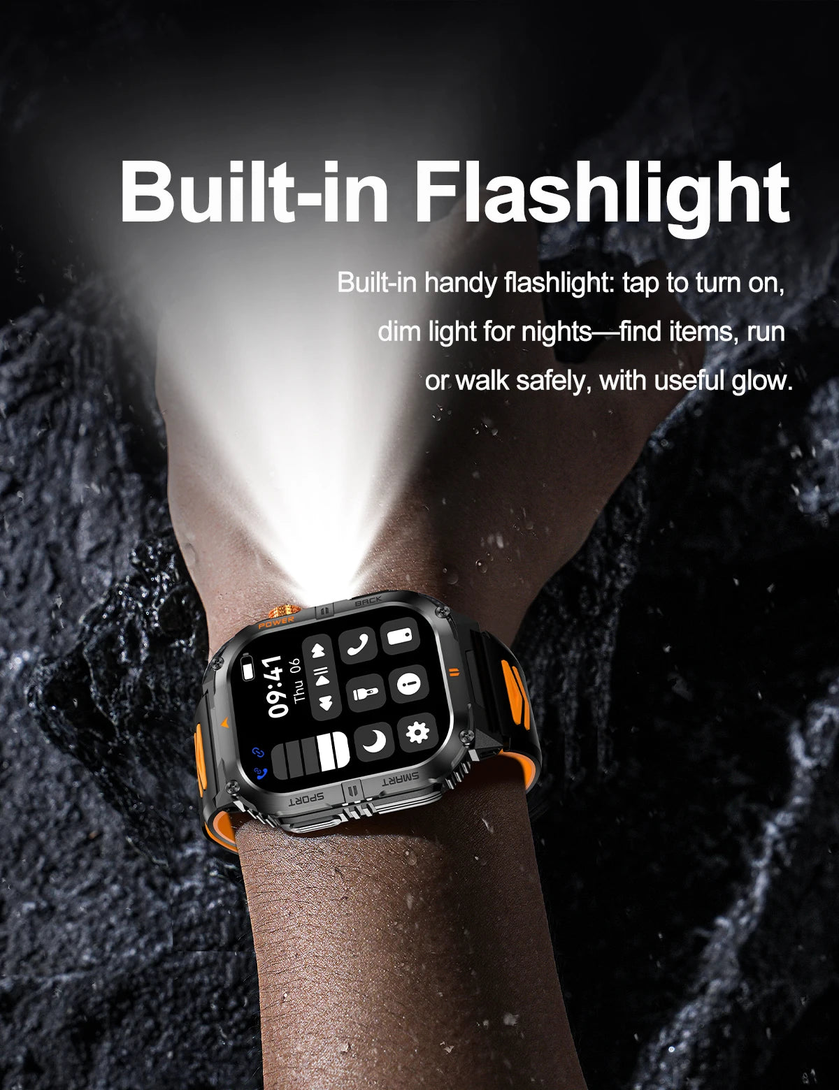 New 1000mAh military outdoor smartwatch for men, LED flashlight, IP68 waterproof, GPS sports, 2.01-inch Bluetooth call smartwatc