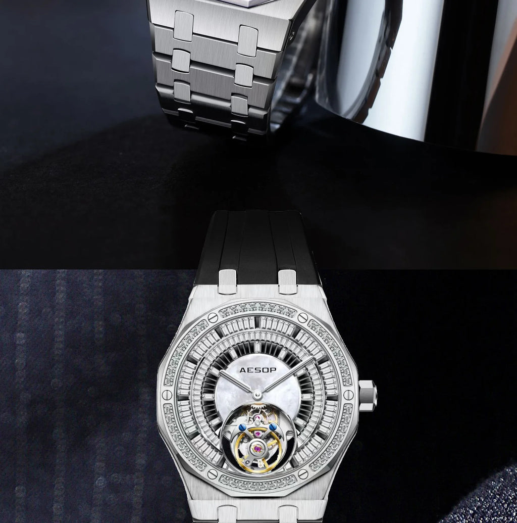AESOP Automatic Tourbillon Mechanical Skeleton Watch For Man Watches Waterproof Wristwatches Sapphire Mirror Diamond luxury new