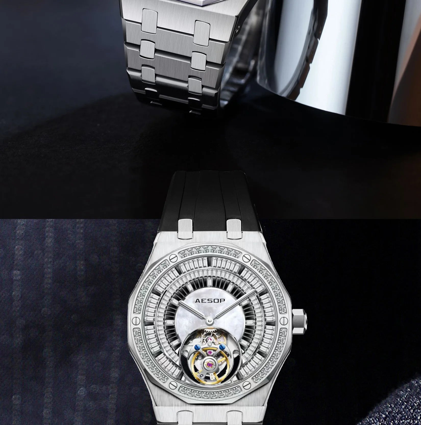 AESOP Automatic Tourbillon Mechanical Skeleton Watch For Man Watches Waterproof Wristwatches Sapphire Mirror Diamond luxury new