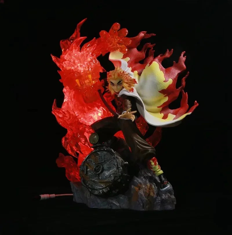 39cm Demon Slayer Rengoku Kyoujurou Action Figure Flame Breathing Light-Up Statue PVC Anime Character Collection Model Fan Gift