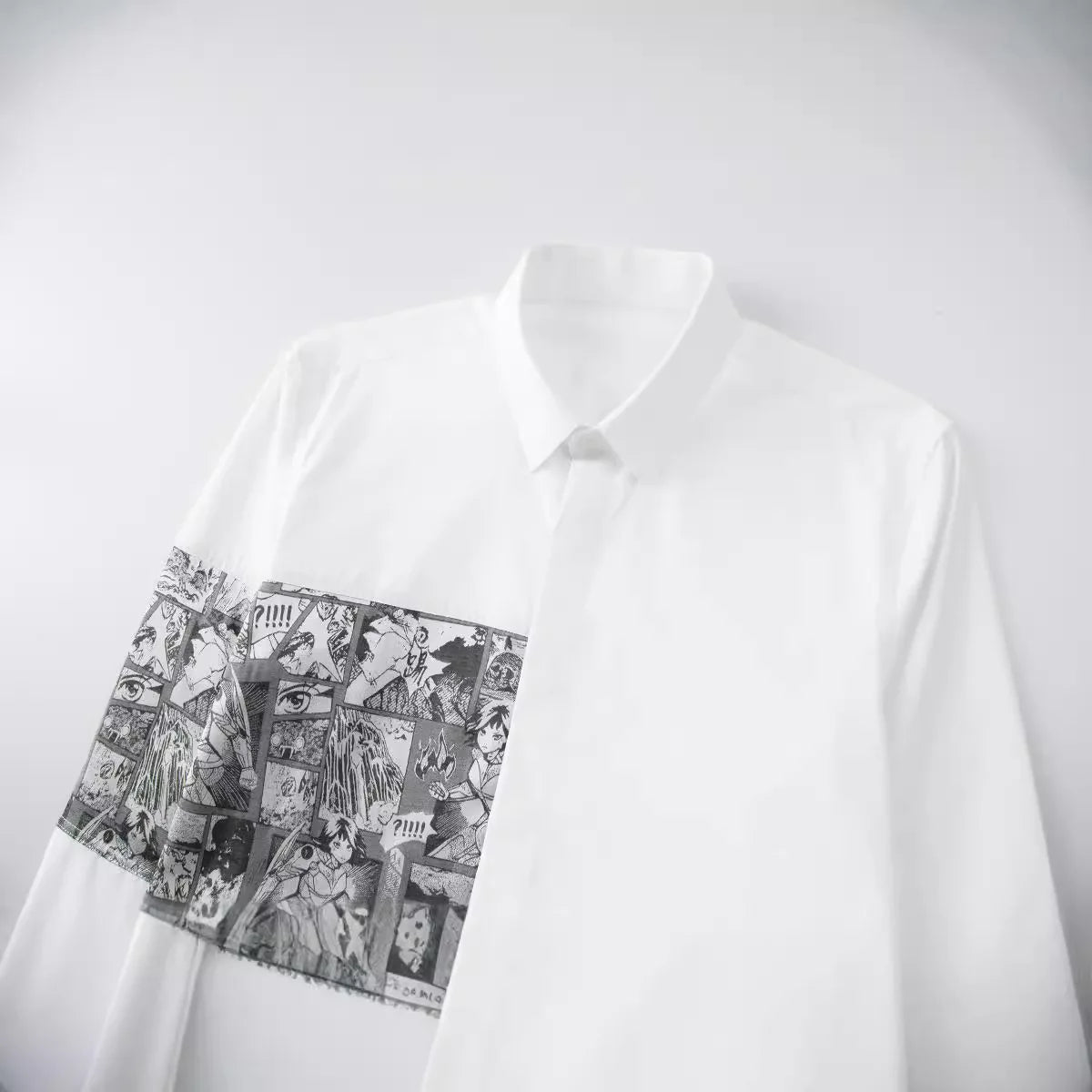 2024 Cartoon Printed Splicing Shirt for Men Long Sleeve Slim Casual Shirts Fashion Lapel Slim Fit Social Streetwear Men Clothing