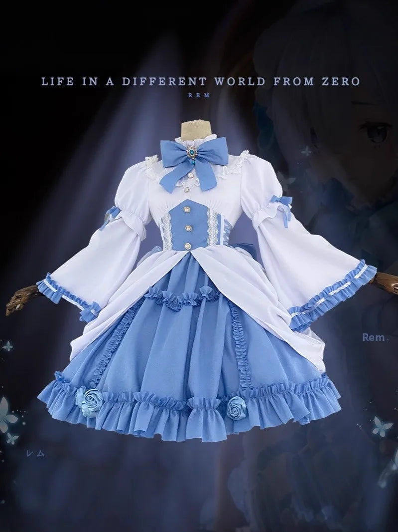 Rem Blue White Gothic Cosplay Costume for Women Zero Starting Point in Another World Life Game Anime Fashionable Cosplay Dress