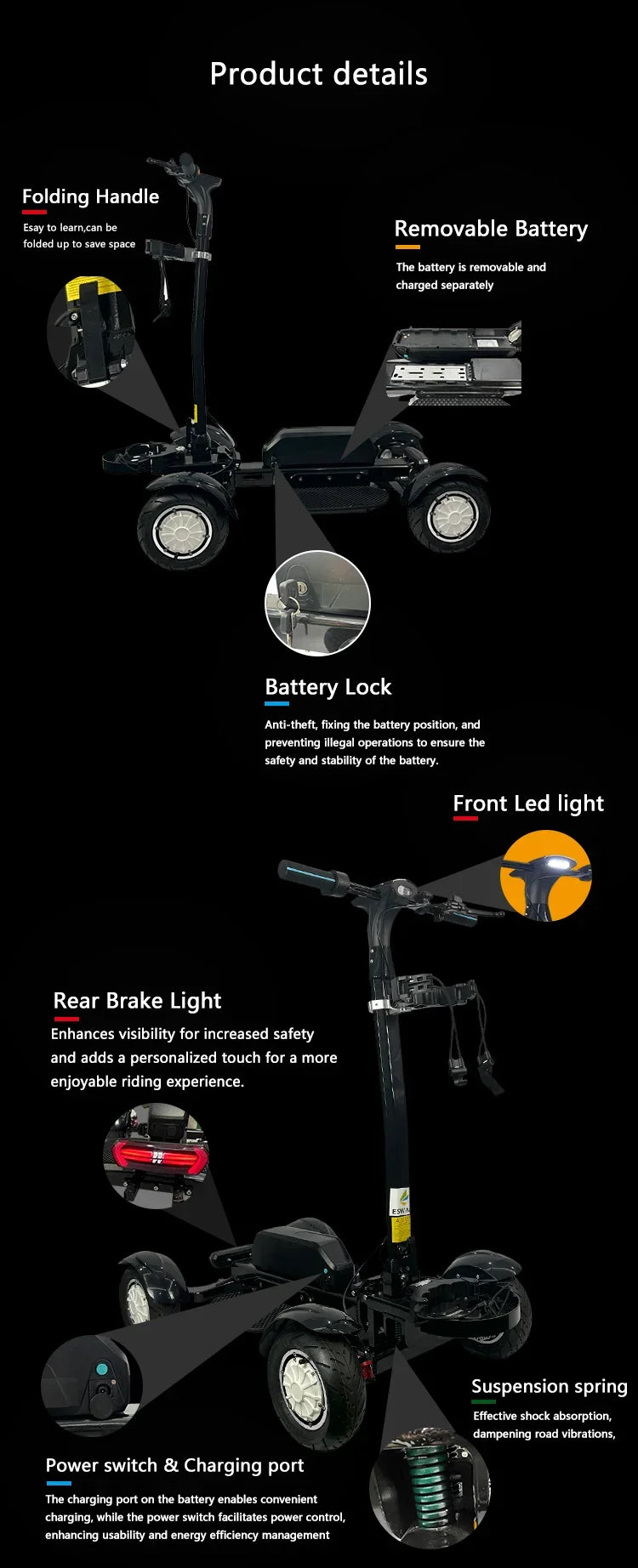 Factory Hot Selling Folding  4 Wheel Electric Golf Scooter with Bag Holder Cart Scooter Golf Carts Electric