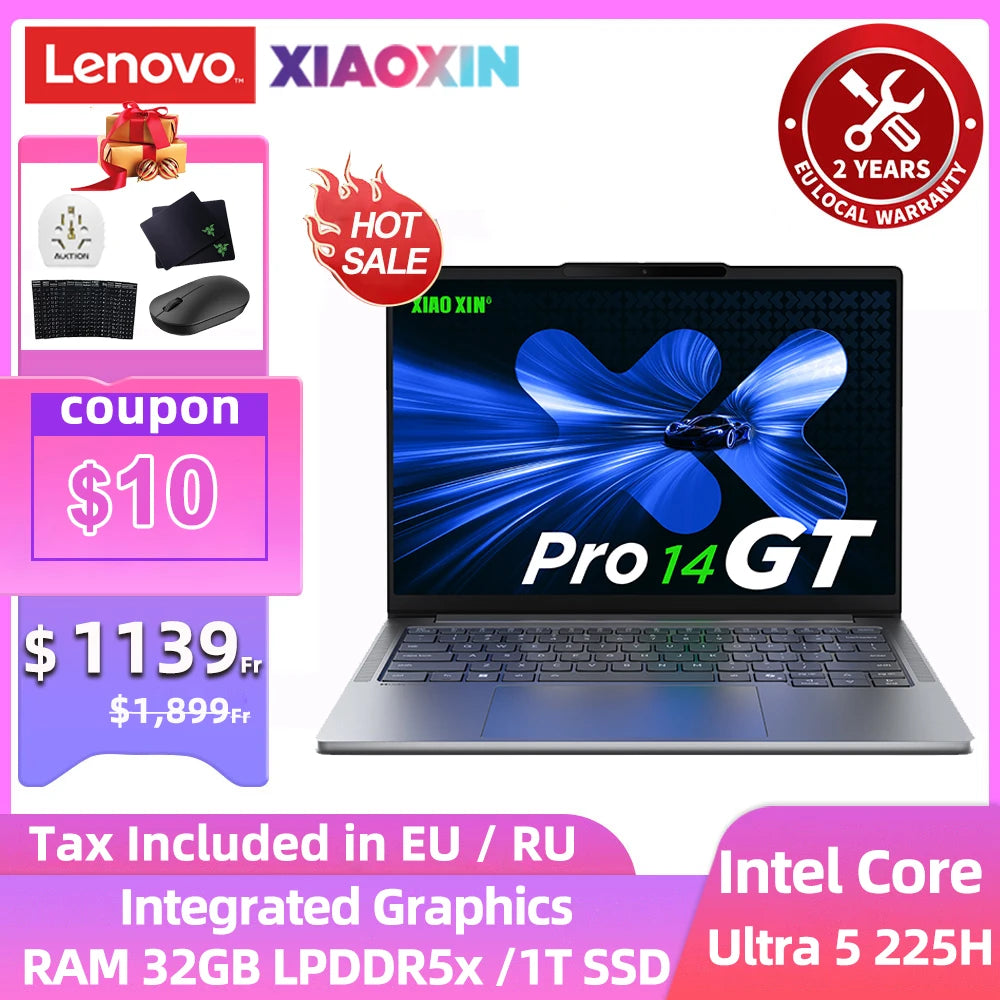 Lenovo Xiaoxin Pro14 GT Laptop Ultra 9 285H/Ultra 5 Integrated Graphics 32GB RAM 1T SSD 14 Inch 2.8K 120Hz Screen Notebook PC