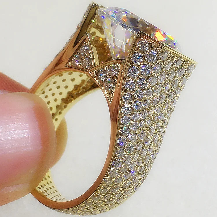 Custom Real 9K Yellow Gold Ring Men Engagement Anniversary Party Wedding Ring Round Moissanite Diamond Luxury 6 7 8 9 10 Carat
