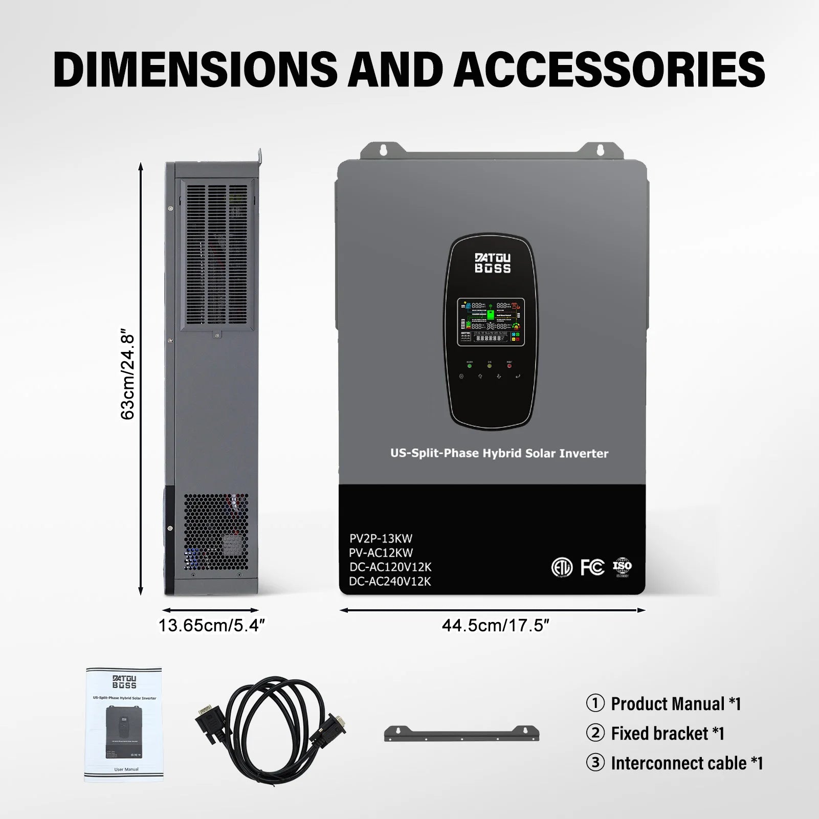 DATOUBOSS 12KW 240V Solar Hybrid Inverter Phase-Split UPS Uninterruptible Power Supply Off-Grid Mode Available for U.S. Market