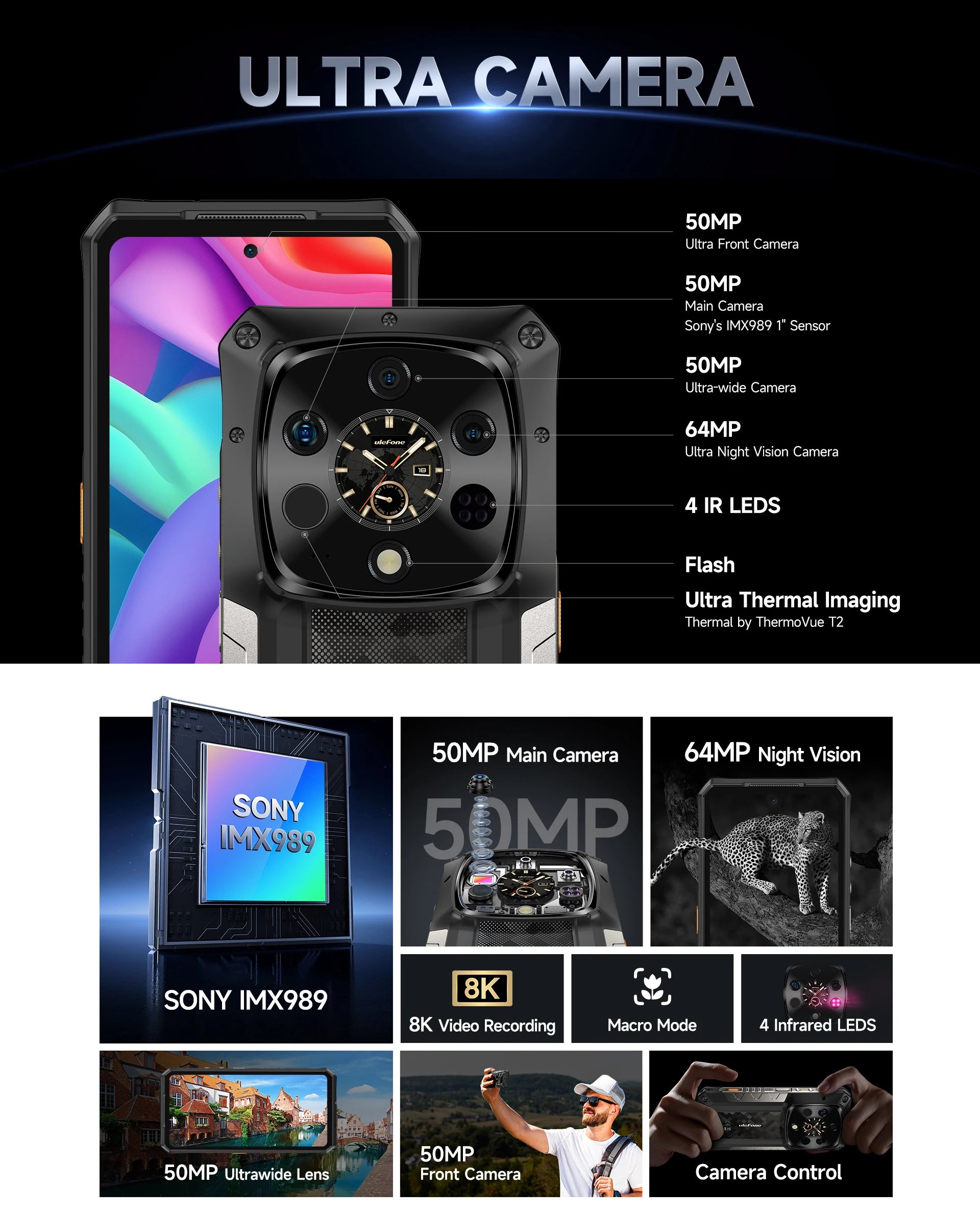 Ulefone Armor 28 Ultra 5G AI Thermal Imaging Rugged Phone 1TB ROM 32GB RAM Dimensity 9300+ Android AMOLED 6.67" Smartphone