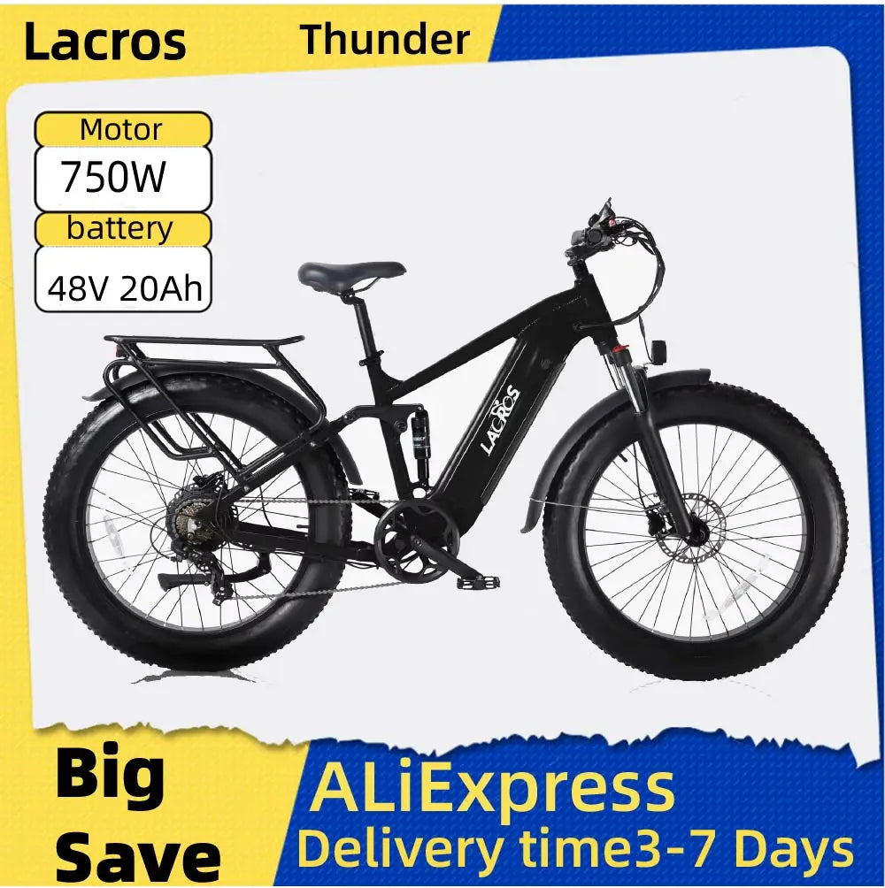 Lacros Thunder adult E-bike，750W city ebike，48V20AH Electric Bicycle，26 Fat Tire E-Mountain bike