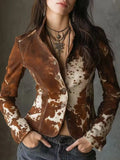Vintage Printed Jacket Women Fashion Printed Lapel Patchwork Jackets 2025 Female Autumn Chic Casual Jackets Coat
