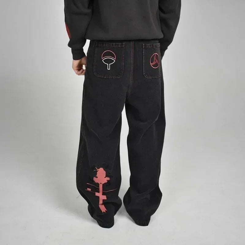 Y2K Baggy Jeans Men Anime Patterns Goth Hip Hop Pants Retro Harajuku Fashion Streetwear Wide Leg Jeans Aesthetic Casual Trousers