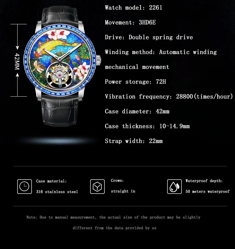 Haofa Flying Tourbillon Mechanical Man Watch 2261 Sapphire Automatic Tourbillon Men Watches Intangible Heritage Enamel Oriental