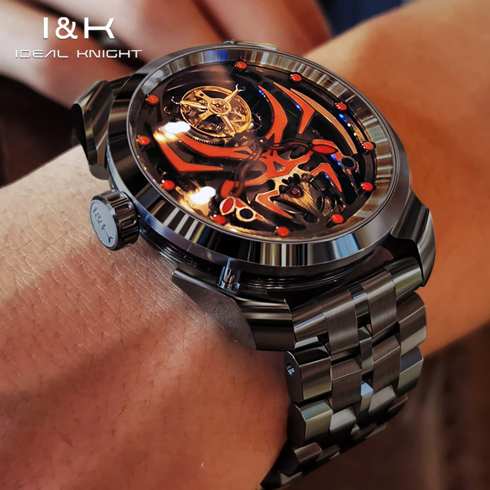 IDEAL KNIGHT 6802 Tourbillon Hollow Men Automatic Mechanical Watch Limited Edition Spider Dial HD Night Light Men Original Watch