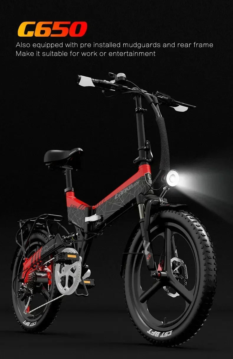 Electric Bicycle LANKELEISI G650motor 500w battery 48v12.8ah mini Folding e-bike urban leisure 20inch shock absorption E-bike