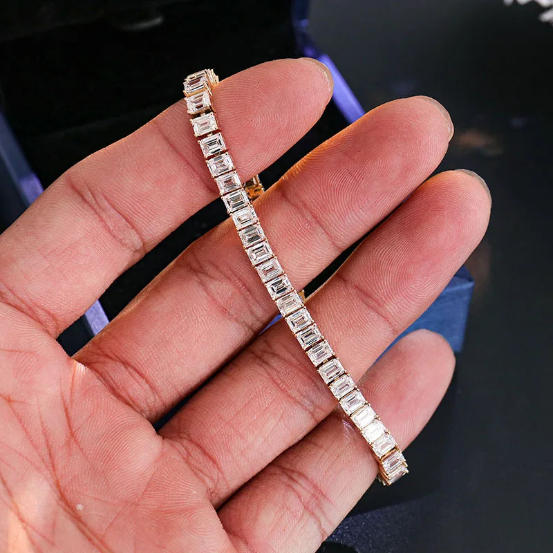 Provence Trendy vintage Tennis Bracelet Women Men 6.5In 14K Yellow Gold Emerald cut DEF/VS Lab Diamonds Luxury Bangles Custom