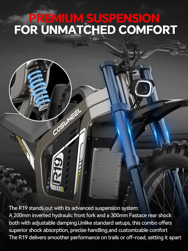 Coswheel R19 adult E-bike 3000W Motor 72V 40Ah battery commute Electric Bike,19-inch Tire E-Mountain bike