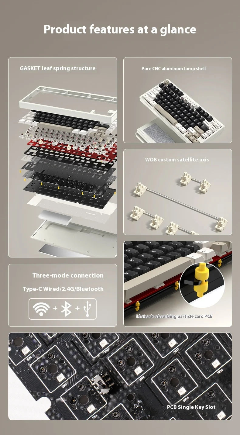 In Stock RAINY75 Mechanical Keyboard Hot-swap Aluminium Alloy Tri Mode RGB GASKET Gaming Keyboards Laptop Accessories custmgifts