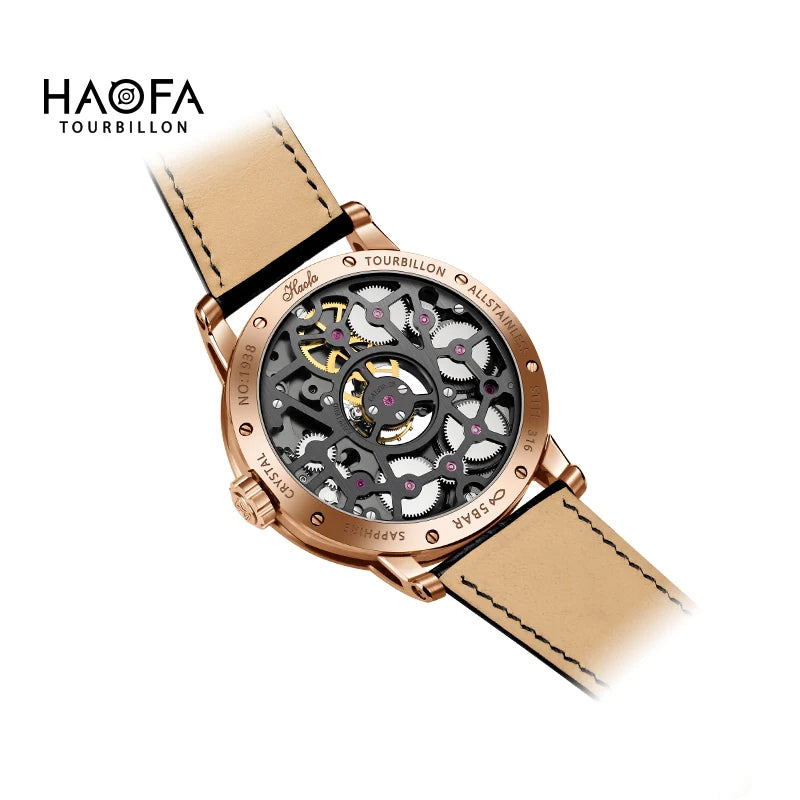 Haofa Center Tourbillon Movement Men Watches Skeleton Flying Tourbillon Mechanical Luxury watches for man  Sapphire