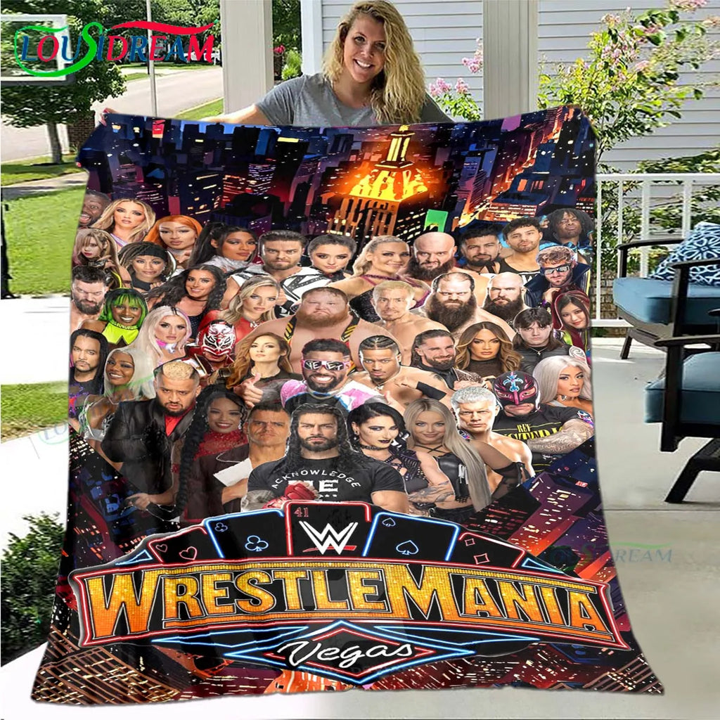 Fashion Wrestling Sport W-Wwe Print Blanket Flannel Thin Blanket Portable Home Travel Office Lunch Break Blanket Bath Towel Gift