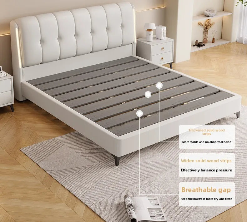 Cream white bed modern minimalist master bedroom bed frame light luxury comfortable bases e armações de cama interior furniture
