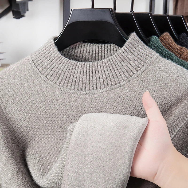 Luxury brand men's round neck knitted sweater fashion cartoon embroidery comfort warm plush autumn winter casual golf pullover