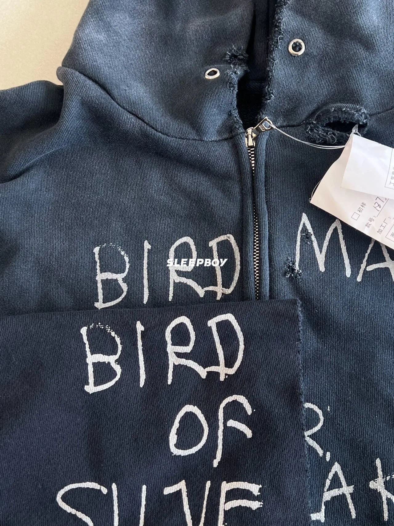 Paly Hollywood 25ss Birdman Medal Rhinestone Zipper Old Damaged Hoodie Jacket