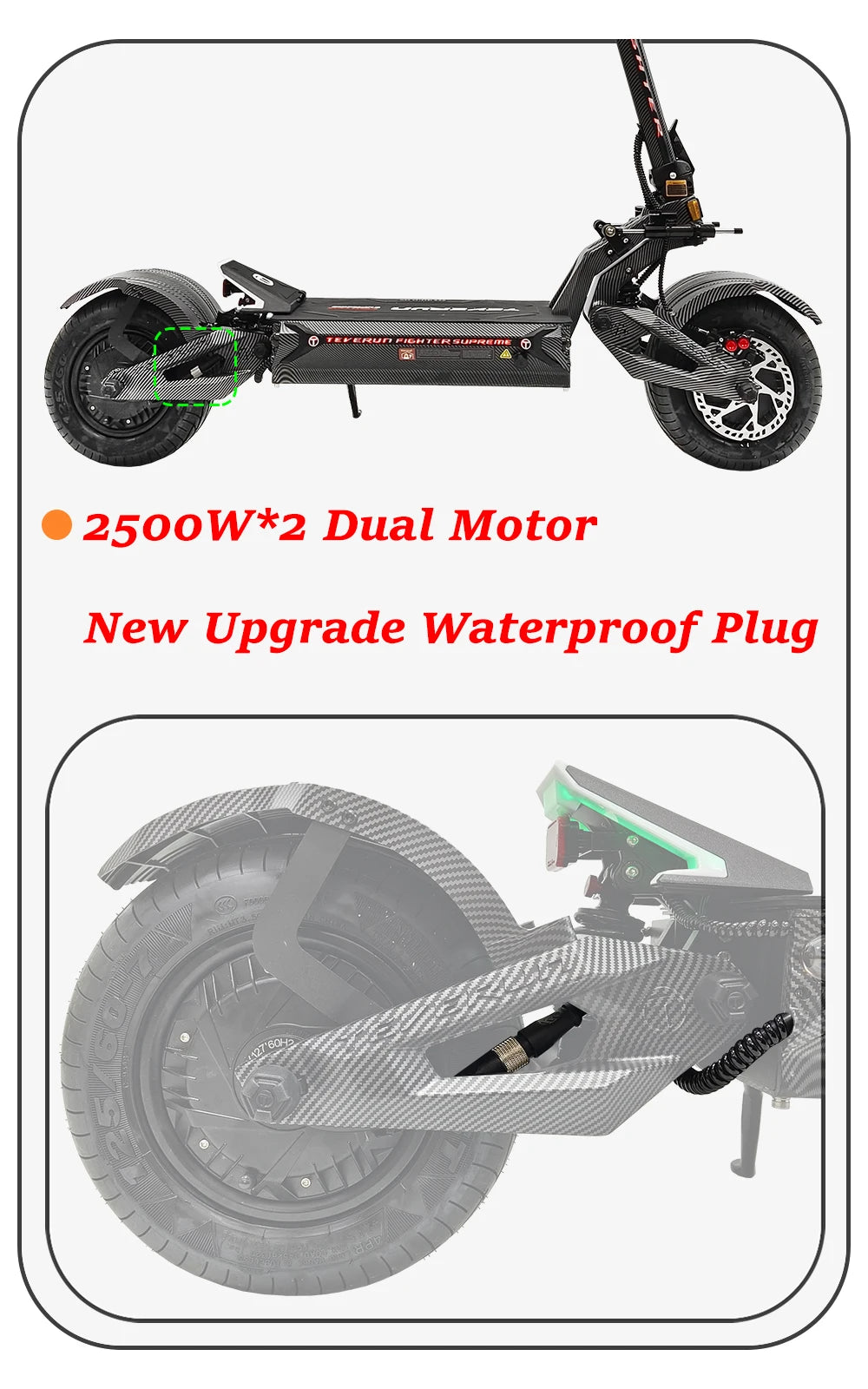 TEVERUN Fighter Supreme+ 7260R V4 2500W*2 Dual Motor 72V 60Ah Battery 4inch Display 4Pistons Brake 13inch Tire Scooter