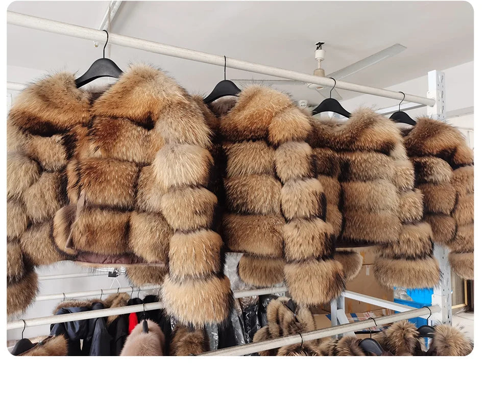 2025 maomaokong Super Hot Winter Women Luxury Thick Real Raccoon Fur Coat Natural Fox Fur Jacket Plus Size Jackets Female Vest