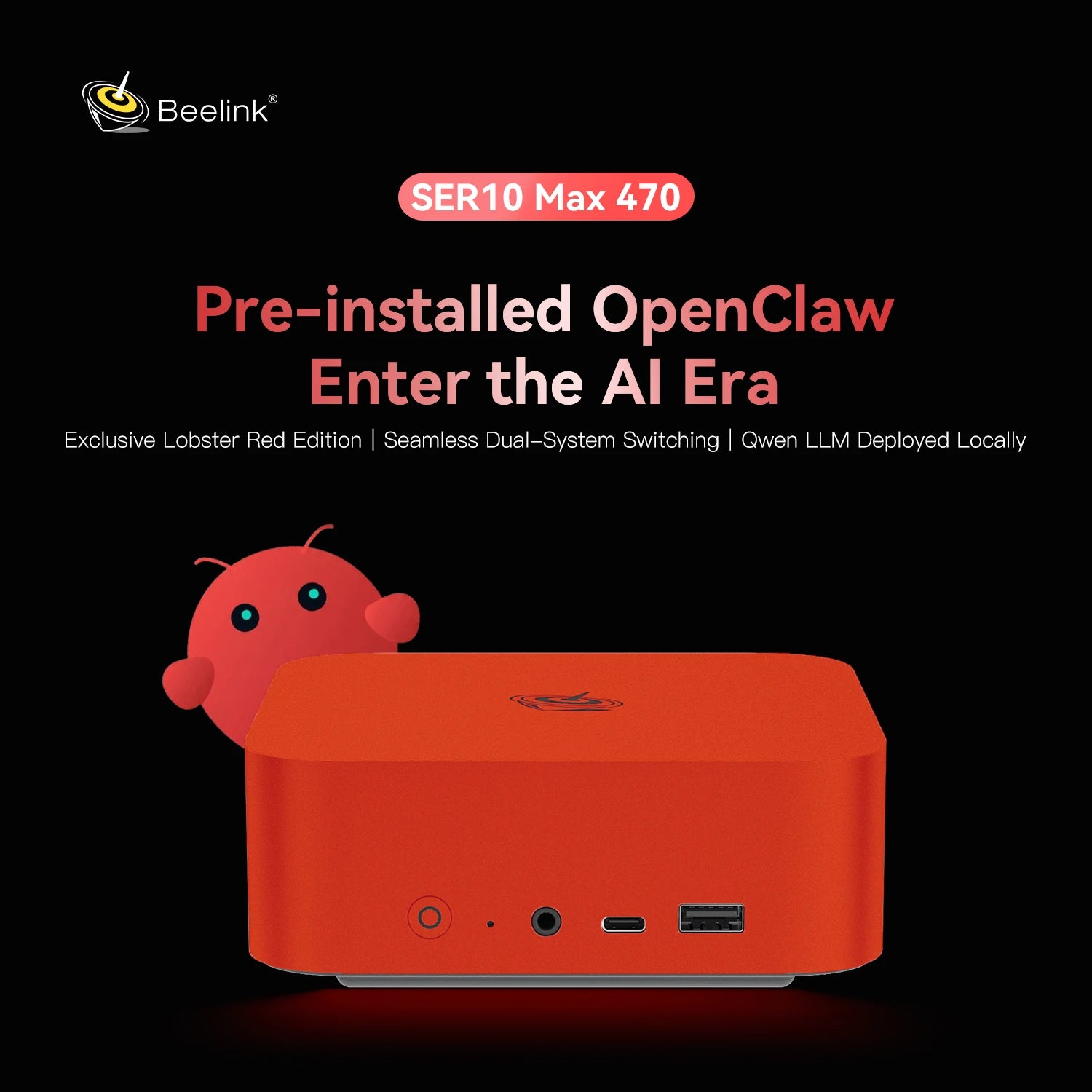 Beelink SER10 Max Mini PC AMD Ryzen AI9 HX 470 12C 24T 86TOPS Radeon 890M Gaming Desktop USB4 4K 240Hz 10G LAN AI PC 3Y Warranty