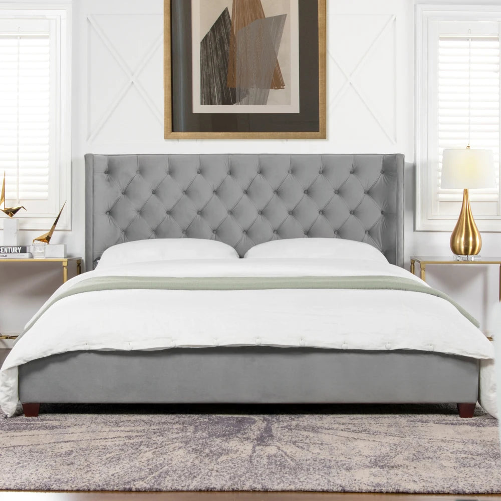 Manhattan Shelter King Platform Bed Frame - Opal Grey Velvet