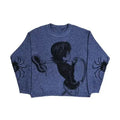 Harajuku Style Vintage Cartoon Anime Print Knit over Long Sleeve round Neck Sweater for Men Autumn Winter Collection