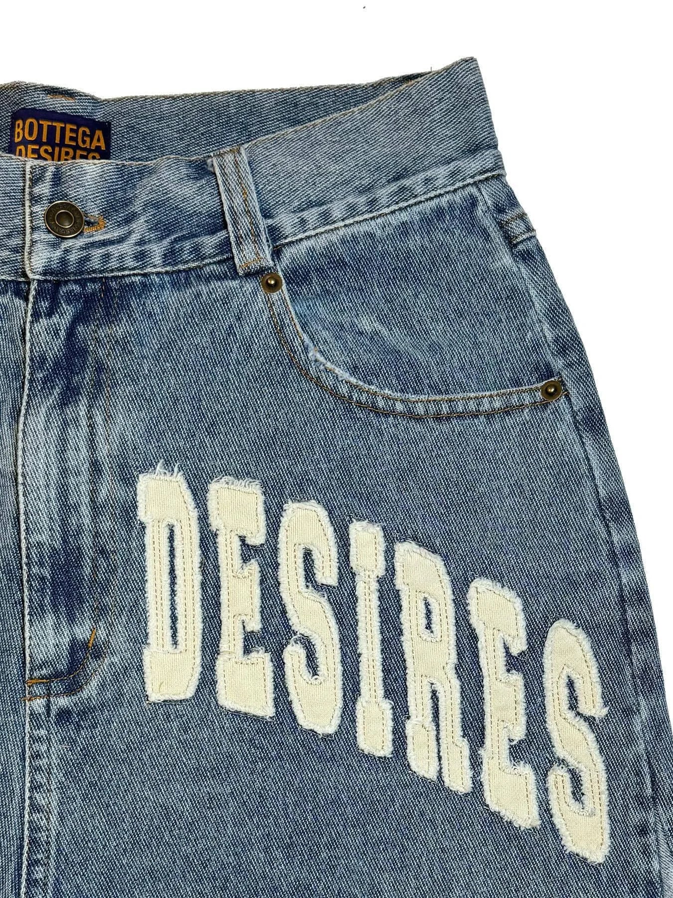Bottega Desire Y2K New Cowboy Skateboard Shorts Cartoon Embroidery Men And Women Loose Jeans Wide-Leg Pants Hip-Hop Street Jeans